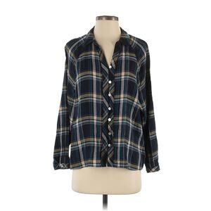 J.Jill Brushed Cotton Modal Blend Bias Trim Plaids Blue Button up‎ Shirt M